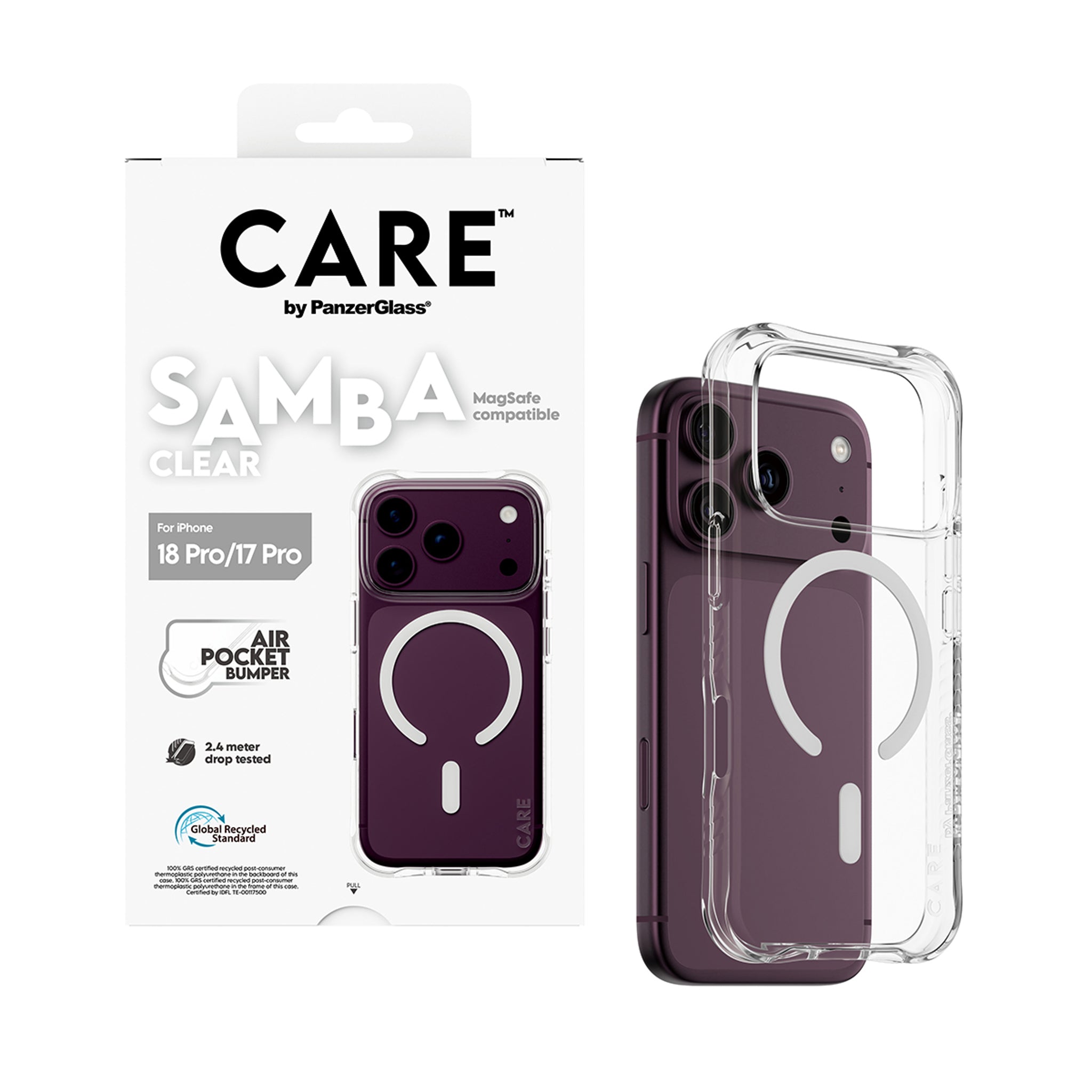 CARE™ by PanzerGlass® Samba Case Transparent m. Weiss MagSafe iPhone 18 Pro | 17 Pro